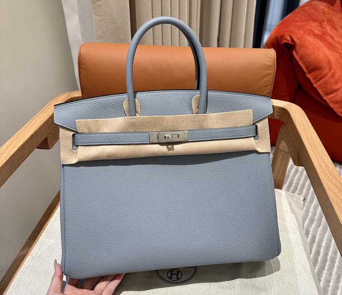 Elegant Hermes Birkin Bag Replica in Hermes Birkin 35 Blue Lin Replica 