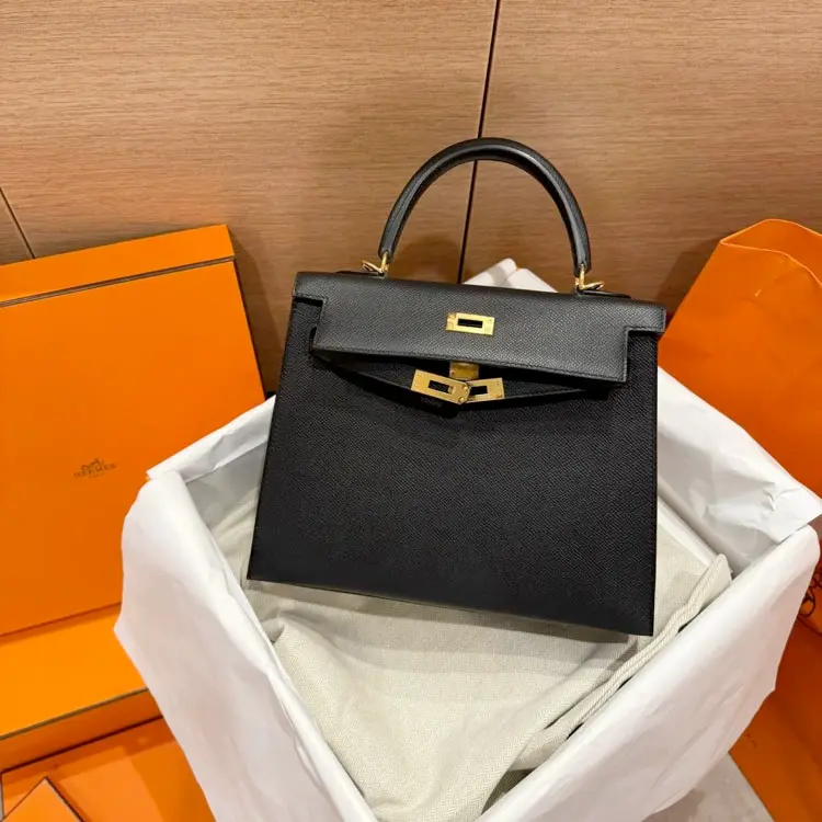 Unboxing Premium Replica Kelly 25 in Black Epsom Leather Unboxing Replica Hermes Kelly 25cm Black Epsom Gold Hardware Bag