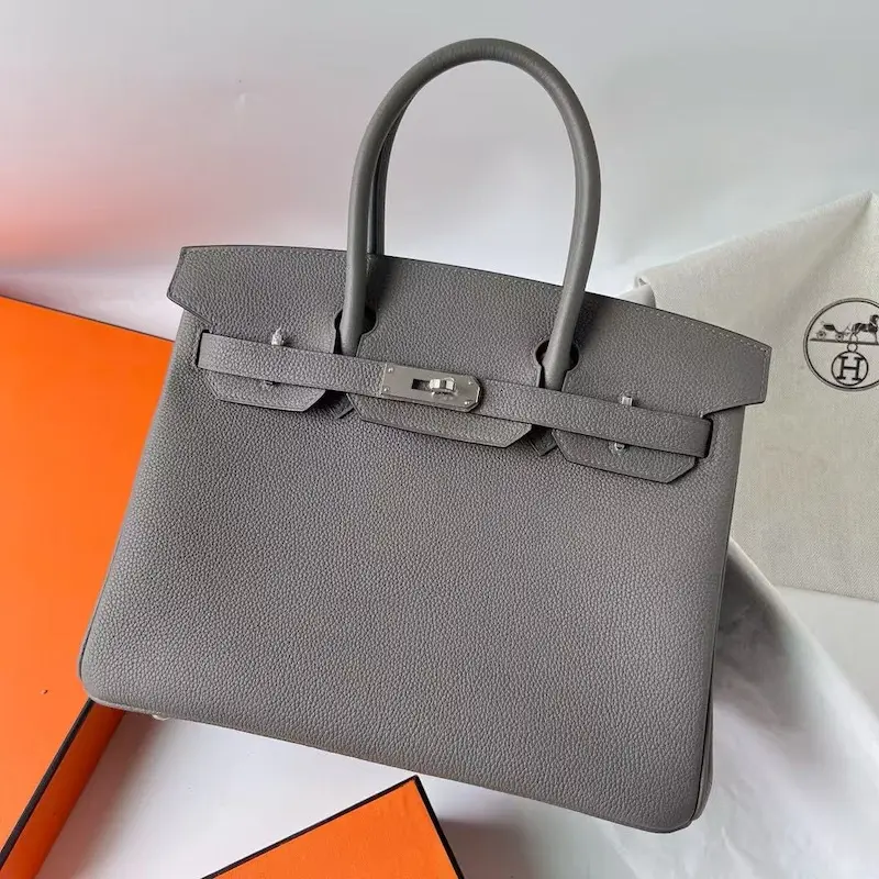 Premium Replica Birkin 30cm in Cloud Gray | Replica Hermes Handbags Online Store Gris Tourterelle Epsom leather replica Hermes Birkin 30cm with silver hardware - front view