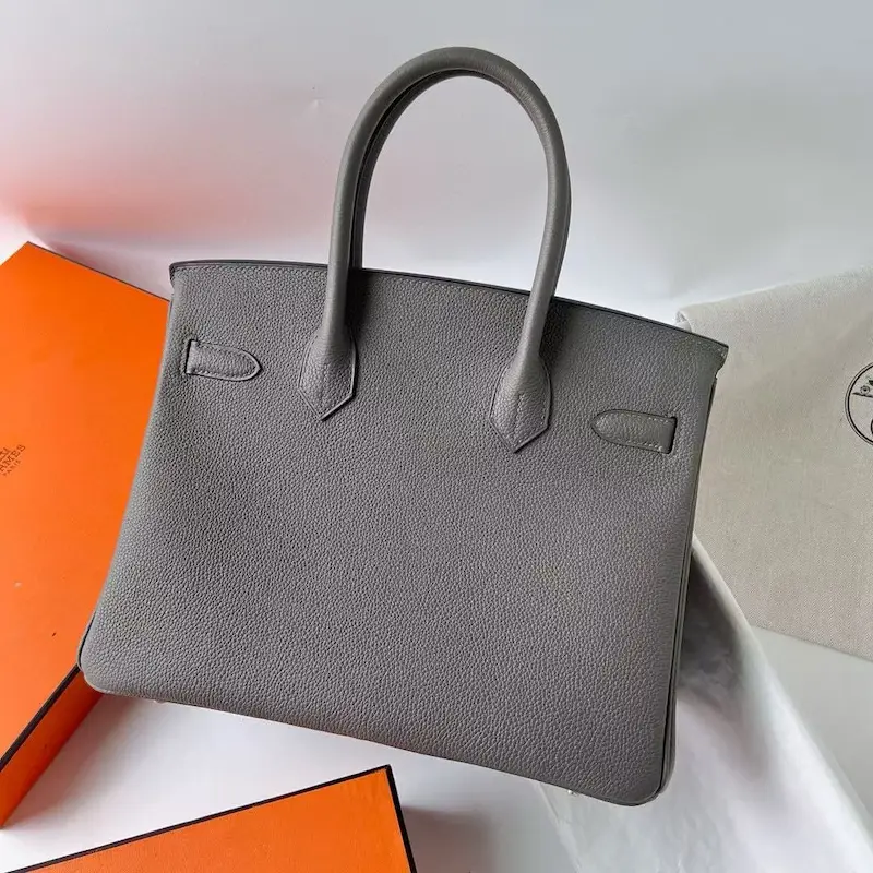 Craftsmanship Close-up: Replica Birkin 30cm Back Stitching & Hardware Back detail of authentic-feel Hermes Birkin 30cm replica in Epsom leather