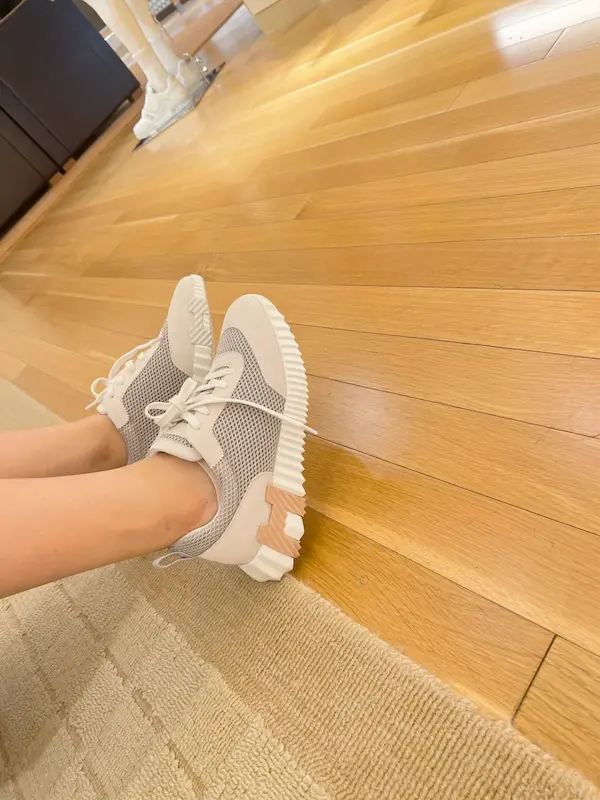 Women's fashion: Pairing replica designer sneakers with casual dresses Breathable mesh Hermes replica sneakers styled with summer dress