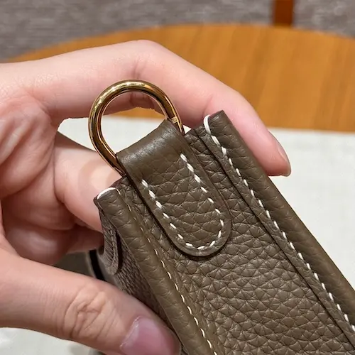 Premium Clemence Leather Grain on Hermes Evelyne Replica Clemence leather texture closeup on Hermes Evelyne replica side panel