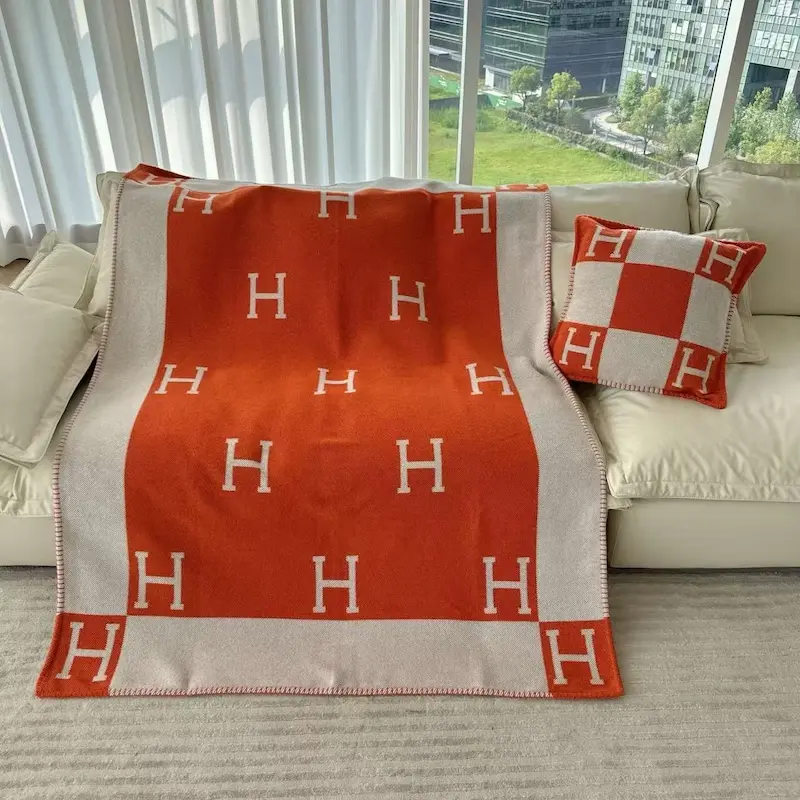 Hermes Home Accessories: Authentic Blanket Weave and Logo Details How To Spot A Fake Birkin Bag: Hermes Home Collection Blanket and Pillows Texture
