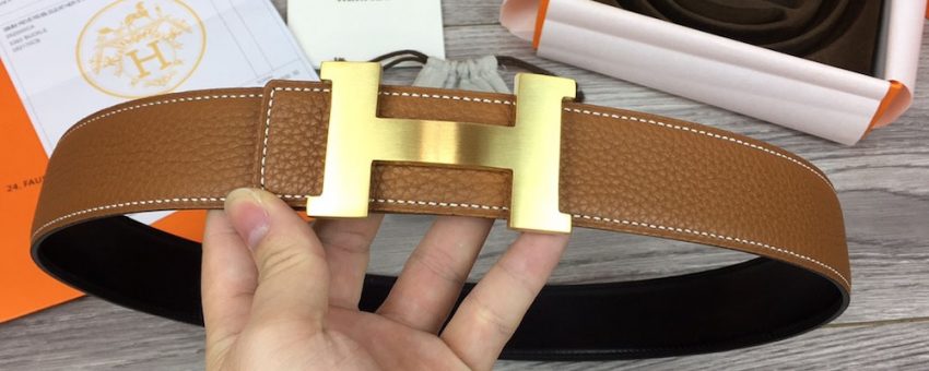 Replica Hermes Constance belt with gold H buckle, reversible leather strap