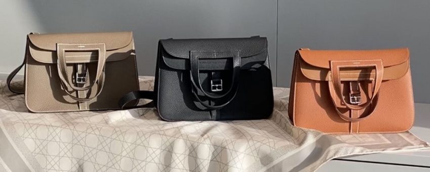 Replica Hermes Halzan 25 bags in beige, black and orange Togo leather, multi-color Hermes Halzan 25 dupe collection