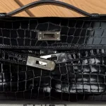 Replica Hermes Kelly Cut black crocodile leather evening clutch