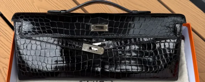 Replica Hermes Kelly Cut black crocodile leather evening clutch