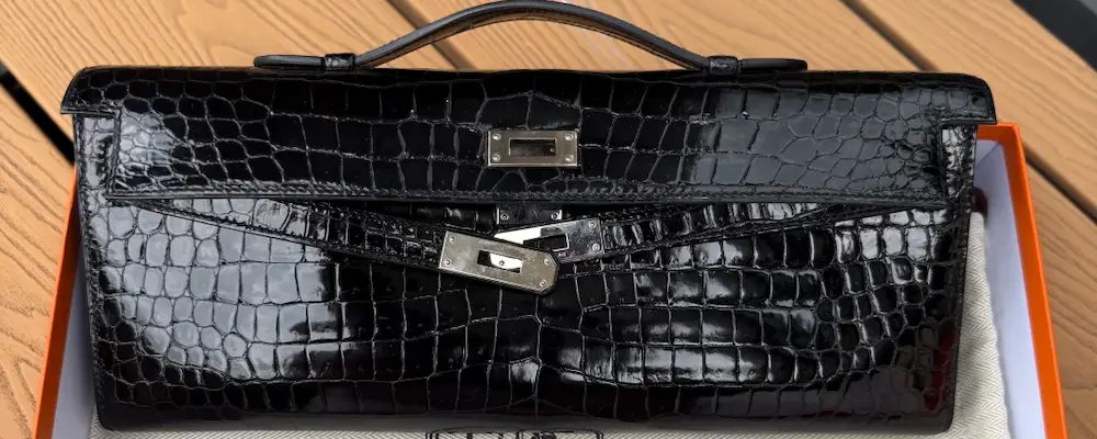 Replica Hermes Kelly Cut black crocodile leather evening clutch