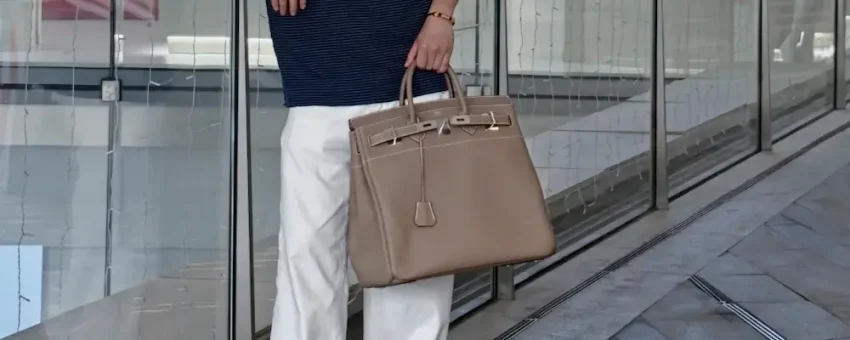 hermes birkin 40 replica taupe togo leather handbag carried daily street style