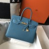 Hermes Birkin 35CM Clemence Leather Blue Jean