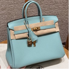 Best replica Hermes Blue Atoll Birkin 25 with pristine gold hardware on the front clasp
