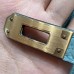 Top view of the handle and its silver base hardware on the best replica Hermes Blue Atoll Birkin 25.