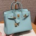 Perfect pearling detail around the silver hardware on this best replica Hermes Blue Atoll Birkin 25.