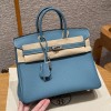 Hermes Birkin 25CM Clemence Leather Blue Jean