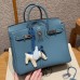 Hermes Birkin 25CM Clemence Leather Blue Jean