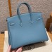 Hermes Birkin 25CM Clemence Leather Blue Jean