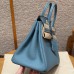 Hermes Birkin 25CM Clemence Leather Blue Jean