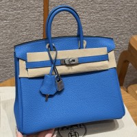 Best replica Hermes Blue Zalige Birkin 25 with pristine silver hardware on the front clasp