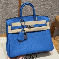 Best replica Hermes Blue Zalige Birkin 25 with pristine silver hardware on the front clasp