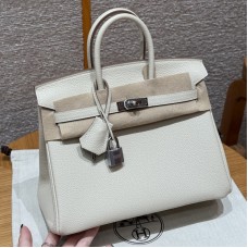 Best replica Hermes Craie Birkin 25 with pristine silver hardware on the front clasp