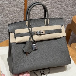 Best replica Hermes Etain Birkin 25 with pristine silver hardware on the front clasp