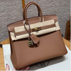 Best replica Hermes gold Birkin 25 with pristine silver hardware on the front clasp