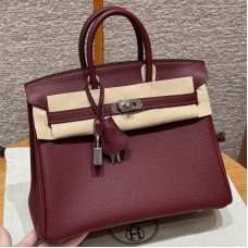 Best replica Hermes Rouge H Birkin 25 with pristine silver hardware on the front clasp