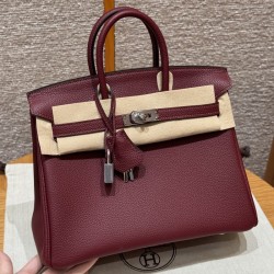 Best replica Hermes Rouge H Birkin 25 with pristine silver hardware on the front clasp