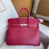 Hermes Birkin 25 Retourne Handmade Bag In Rose Red Lizard Leather