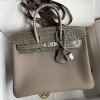 Hermes Touch Birkin 25 Bag In Gris Asphalt Clemence and Shiny Niloticus Crocodile Skin