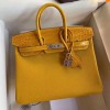 Hermes Touch Birkin 25 Bag In Jaune Ambre Clemence and Shiny Niloticus Crocodile Skin