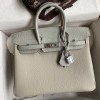 Hermes Touch Birkin 25 Bag in Pearl Grey Togo and Matte Alligator Crocodile Leather