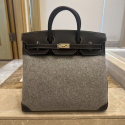 Black HAC Birkin 40cm Replica Swift Leather Wool PHW Replica Hermes Black HAC Birkin 40 Swift Leather Wool PHW handbag
