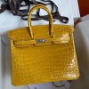 Hermes Birkin 25 Handmade Bag In Jaune Ambre Crocodile Niloticus Shiny Skin