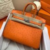 Hermes Birkin 25 Retourne Handmade Bag In Orange Ostrich Leather