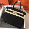 Hermes Birkin 30 Handmade Bag In Black Crocodile Porosus Shiny Skin