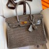 Hermes Birkin 30 Handmade Bag In Etoupe Crocodile Niloticus Shiny Skin