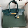 Hermes Touch Birkin 30 Bag in Green Clemence and Matte Alligator Crocodile Leather