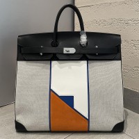Replica Hermes HAC Birkin 50 Toile Suede and Swift Leather geometric colour block