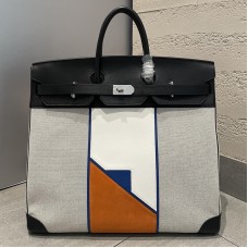 Replica Hermes HAC Birkin 50 Toile Suede and Swift Leather geometric colour block