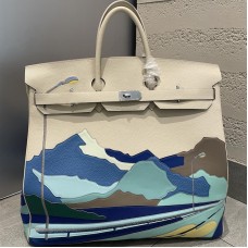 Replica Hermes Craie Birkin HAC 50 Endless Road with Leather Marquetry Mountain Artwork