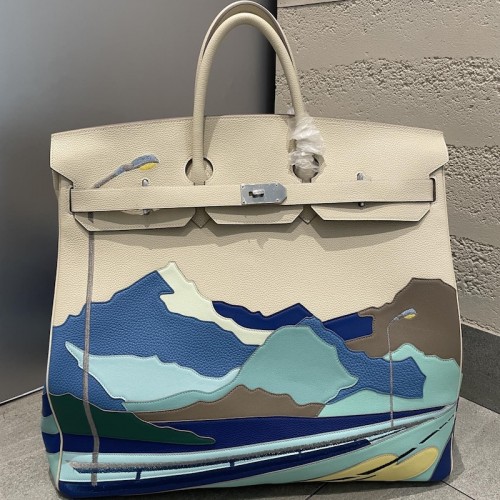 Replica Hermes Craie Birkin HAC 50 Endless Road with Leather Marquetry Mountain Artwork