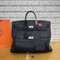 Replica Hermès Birkin HAC 50 Multipocket Travel Bag Matte Black Natural Thick Togo Calfskin Palladium Hardware Large Capacity Collector Tote Handbag