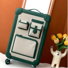 Replica Hermes R.M.S Cargo Cabin Suitcase - Green Luggage Front View Replica Hermes R.M.S Cargo Cabin Suitcase in green color with iconic hardware.