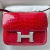 Hermes Constance 18 Handmade Bag In Red Shiny Alligator Crocodile Leather