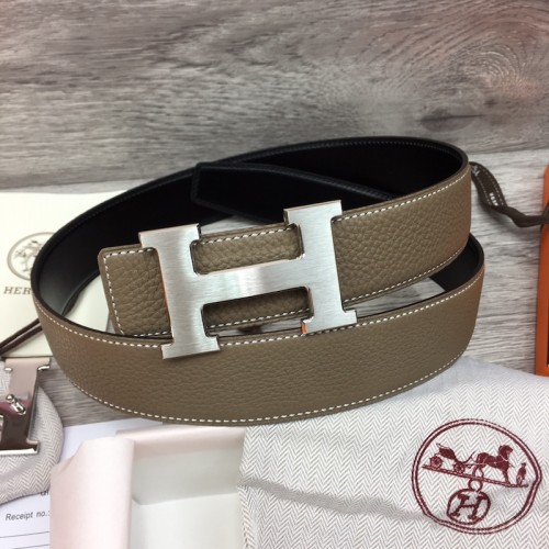 Replica Hermes H Belt 38mm Etoupe Reversible Leather Strap Gold H Buckle Replica Hermes H belt 38mm Etoupe reversible Clemence leather strap with gold H buckle