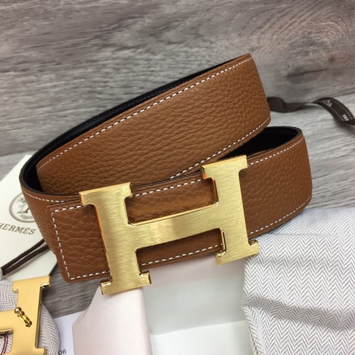 Replica Hermes H Belt 38mm Gold Reversible Leather Strap Gold H Buckle Replica Hermes H belt 38mm gold reversible Clemence leather strap with gold H buckle
