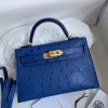 Hermes Kelly Mini II Bag 19cm in Blue Electric Ostrich Leather