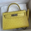Hermes Kelly Mini II Bag 19cm in Lime Ostrich Leather
