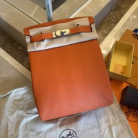 Replica Hermes Hac a Dos GM Backpack Orange Togo Calfskin Unisex Travel Bag